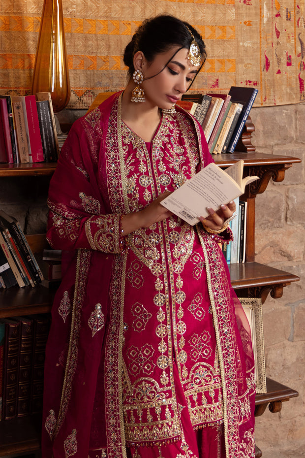 Berry Pink Pakistani Bridal Dress with Heavy Embellishments