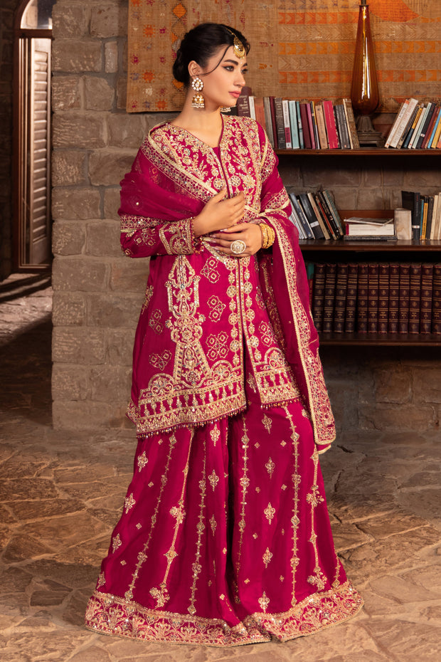 Berry Pink Pakistani Bridal Dress with Heavy Embellishments