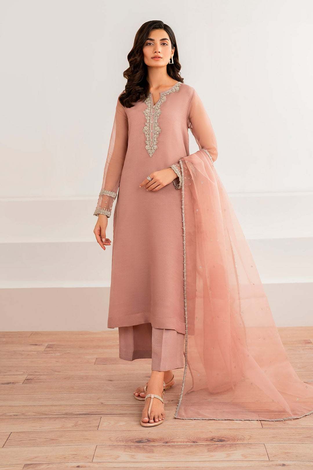 Chiffon Embroidered Dress with Dupatta