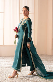 Teal Green Pakistani Party Dress with Exquisite Embroidery