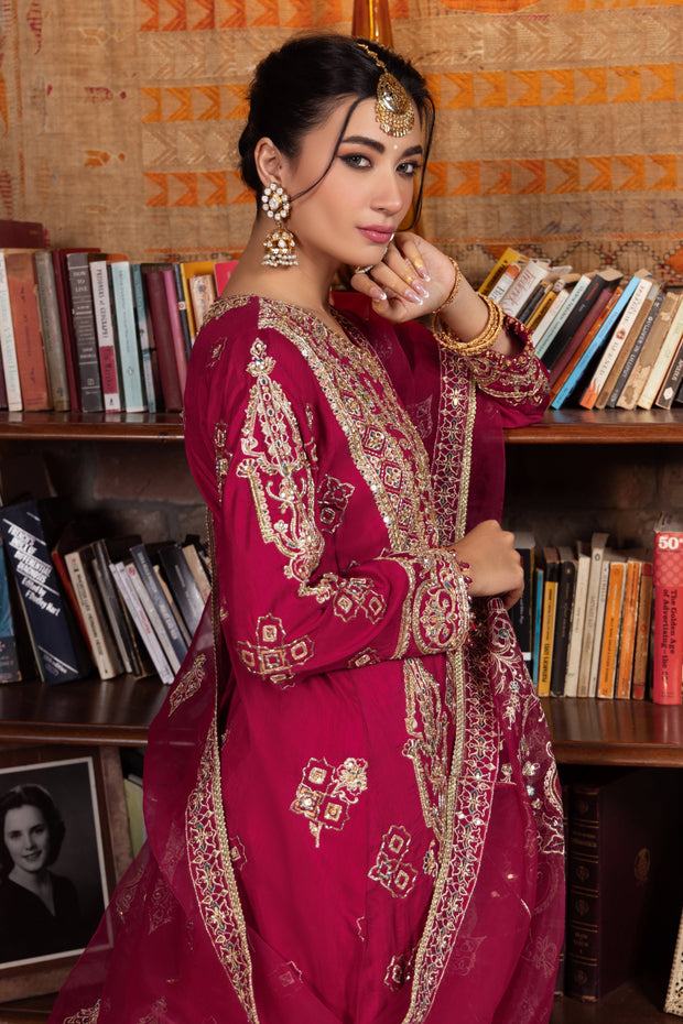 Berry Pink Pakistani Bridal Dress with Heavy Embellishments