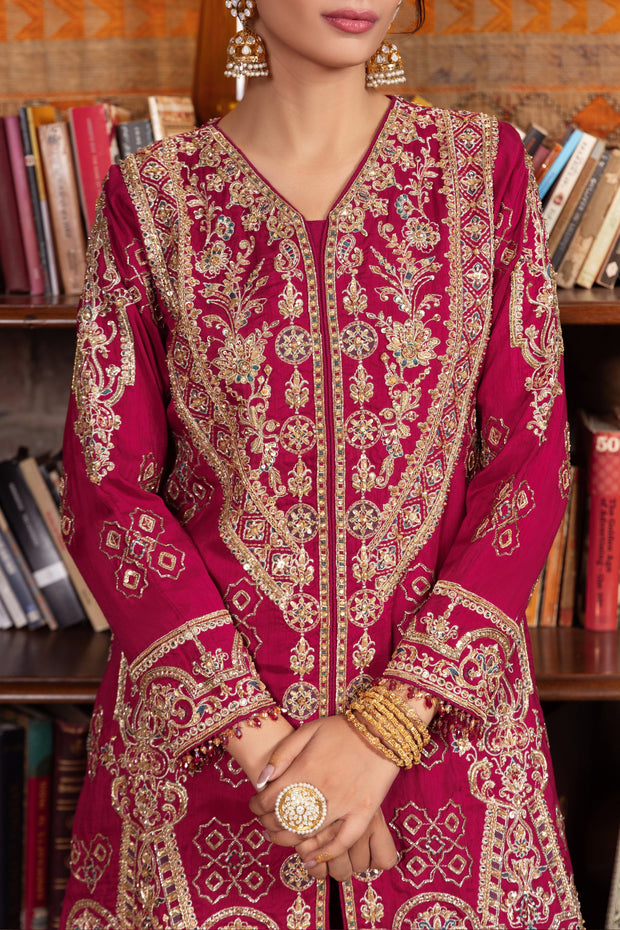 Berry Pink Pakistani Bridal Dress with Heavy Embellishments