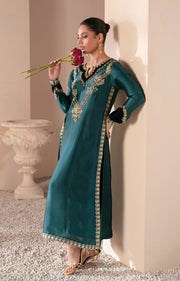 Teal Green Pakistani Party Dress with Exquisite Embroidery