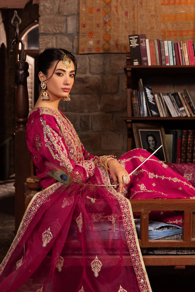 Berry Pink Pakistani Bridal Dress with Heavy Embellishments