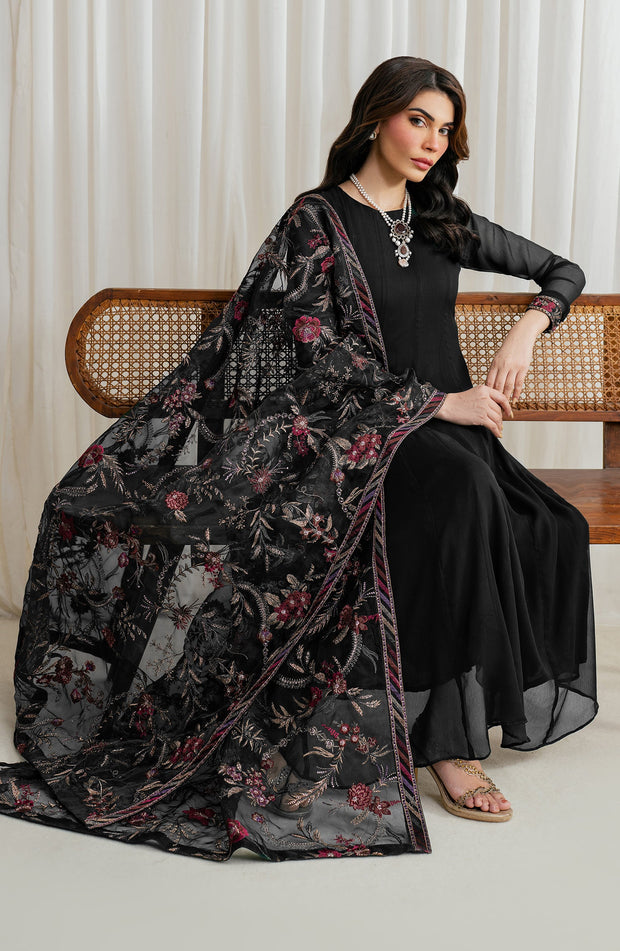 Elegant Embroidered Chiffon Frock with Trouser & Dupatta