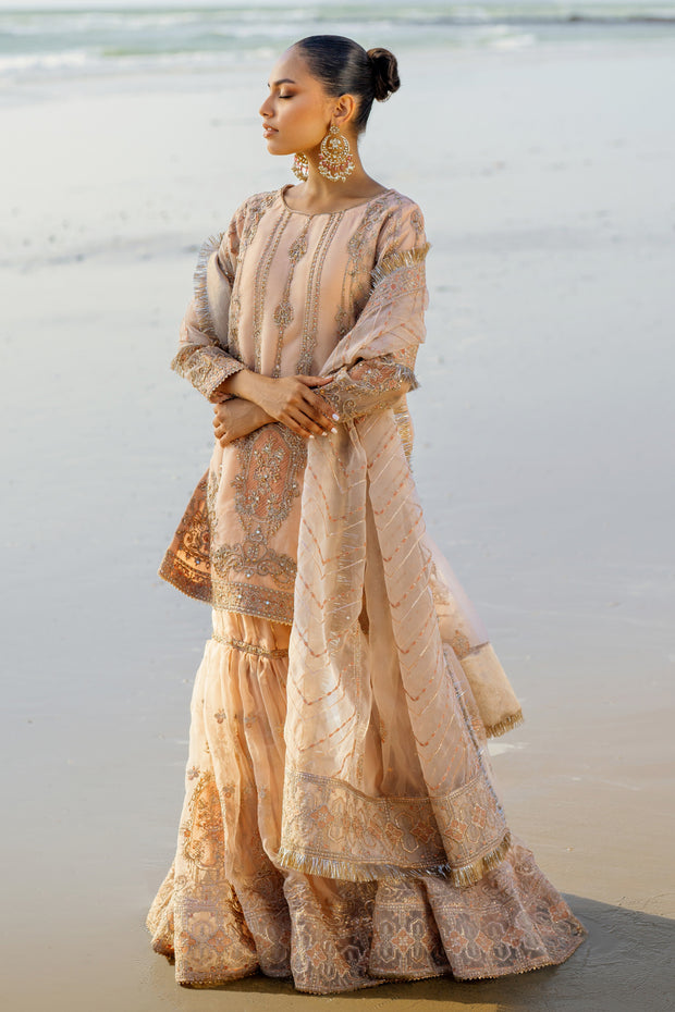Peachy Beige Pakistani Bridal Suit with Intricate Embroidery