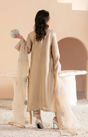 Ethereal Beige Gold Pakistani Party Dress for Elegance