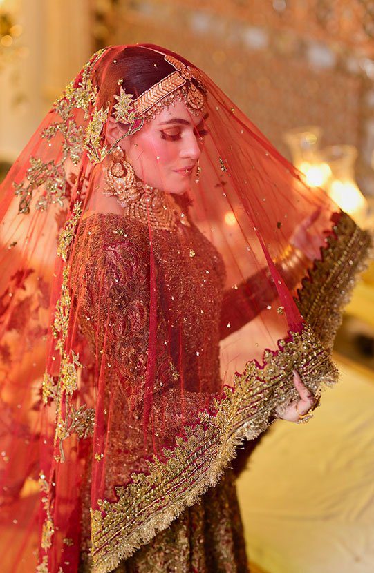 Stunning Pakistani Bridal Lehenga with Net Veil and Shawl