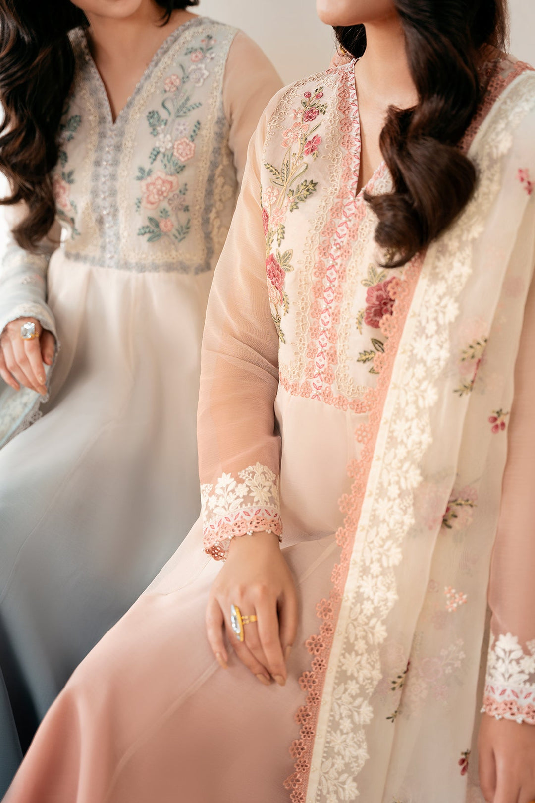 Multi-Colored Embroidered Chiffon Outfit