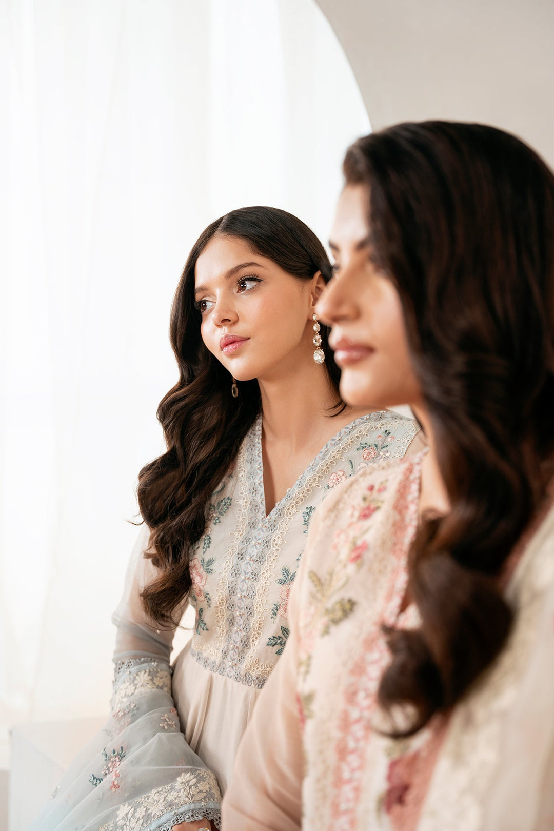 Chiffon Frock with Embroidered Bodice and Sleeves