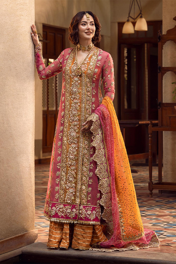 Elegant Mehndi Galore Pakistani Party Dress for Celebrations