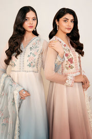 Beaded Sleeve Chiffon Frock with Embroidery