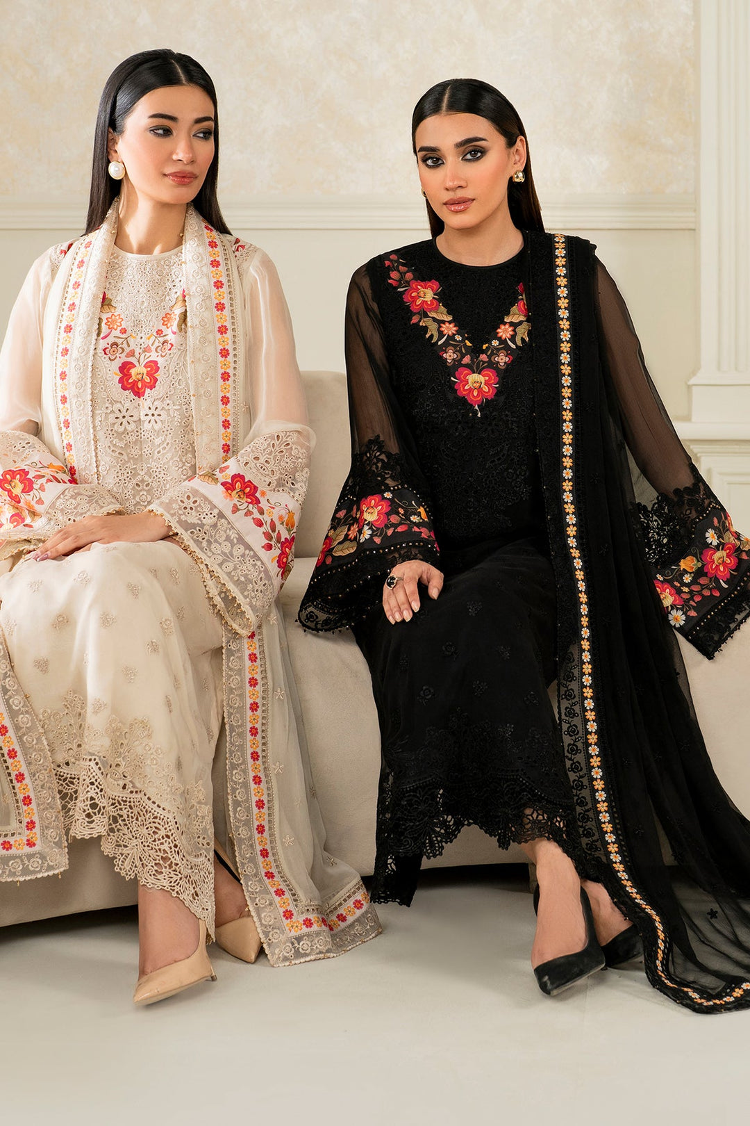 Elegant Ivory Chiffon Shirt and Matching Dupatta