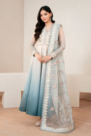 Embroidered Chiffon Frock with Beaded Sleeves