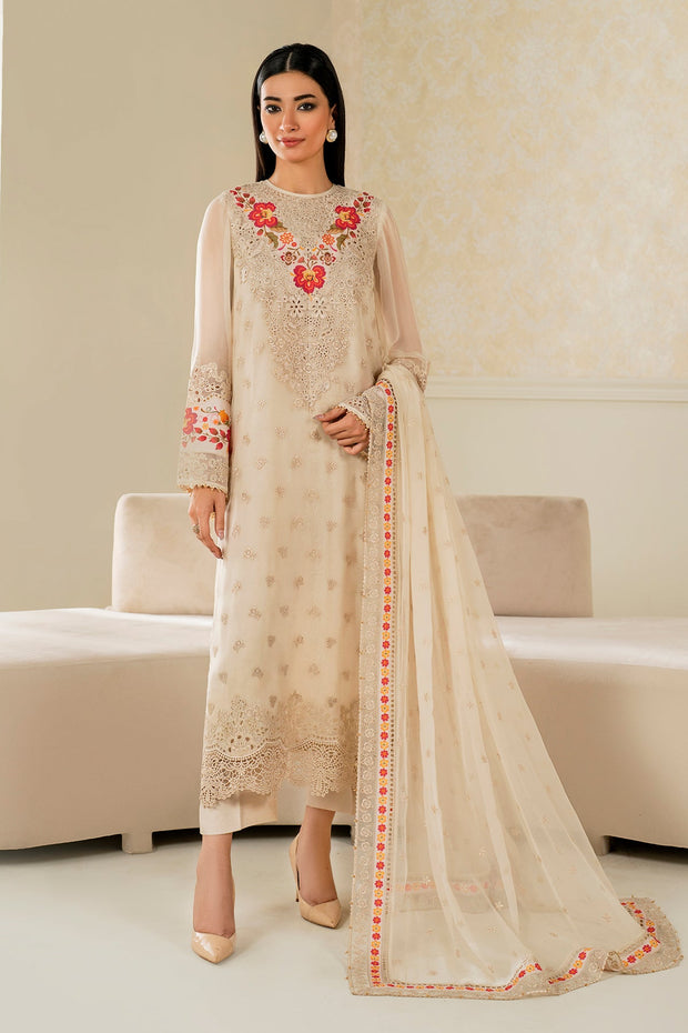 Ivory Embroidered Chiffon Shirt and Trouser Set