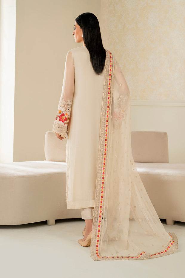 Embroidered Chiffon Shirt with Printed Silk Borders