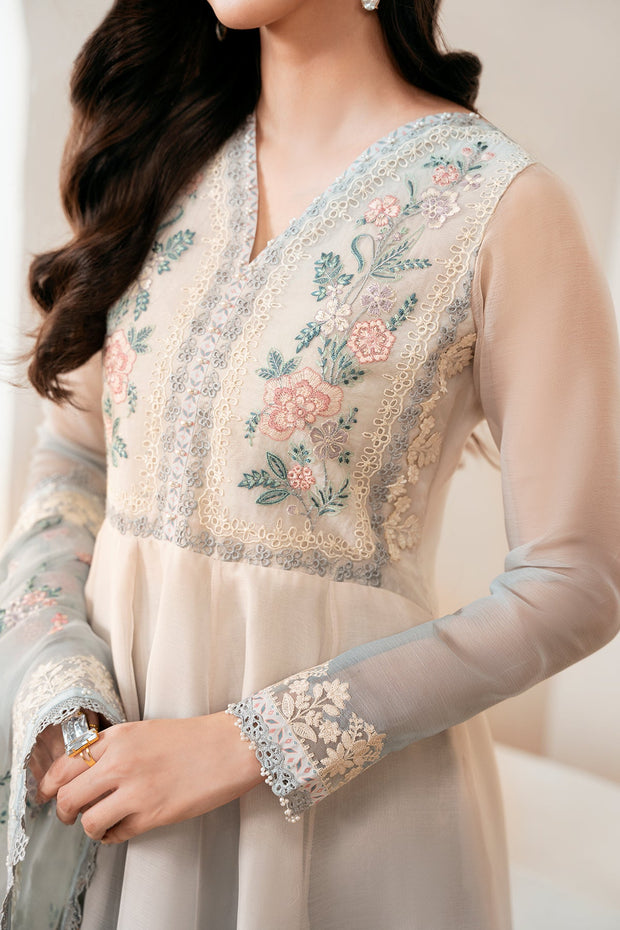 Chiffon Frock with Matching Trousers and Dupatta