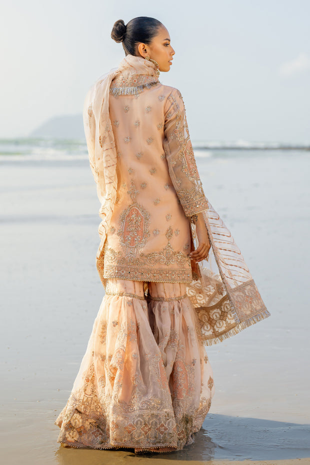 Peachy Beige Pakistani Bridal Suit with Intricate Embroidery