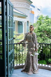 Champagne Pakistani Bridal Outfit with Intricate Embroidery