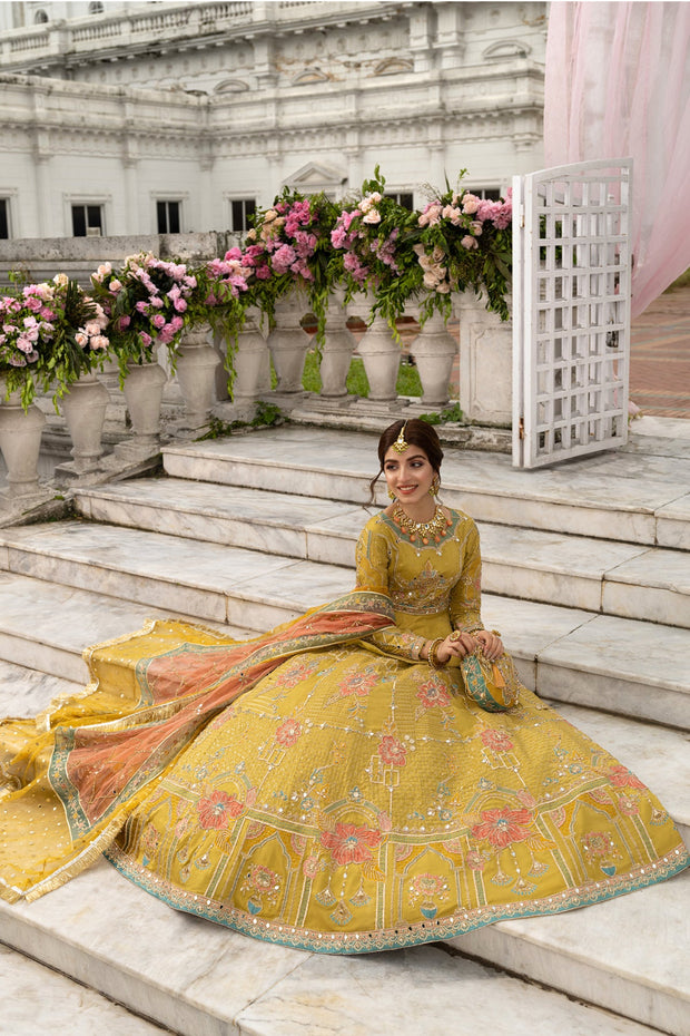 Vibrant Light Parrot Green Pakistani Bridal Dress with Embroidery