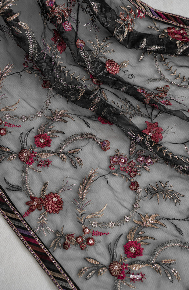 Elegant Embroidered Chiffon Frock with Trouser & Dupatta