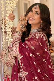 Elegant Pakistani Bridal Dress in Rose Pink & Maroon with Embroid