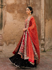 Pakistani Wedding Dress with Velvet Lehenga and Dupatta