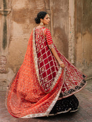 Pakistani Wedding Dress with Velvet Lehenga and Dupatta