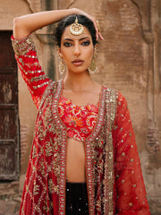 Pakistani Wedding Dress with Velvet Lehenga and Dupatta