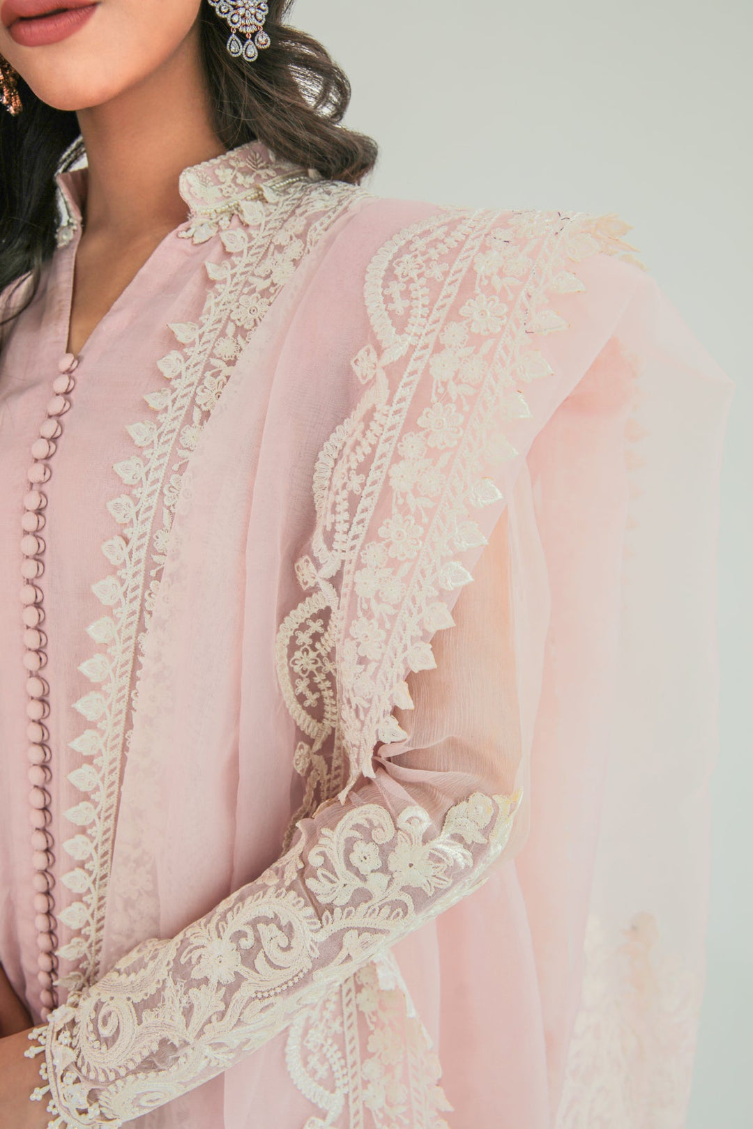 Pink Chiffon Frock and Organza Dupatta Set