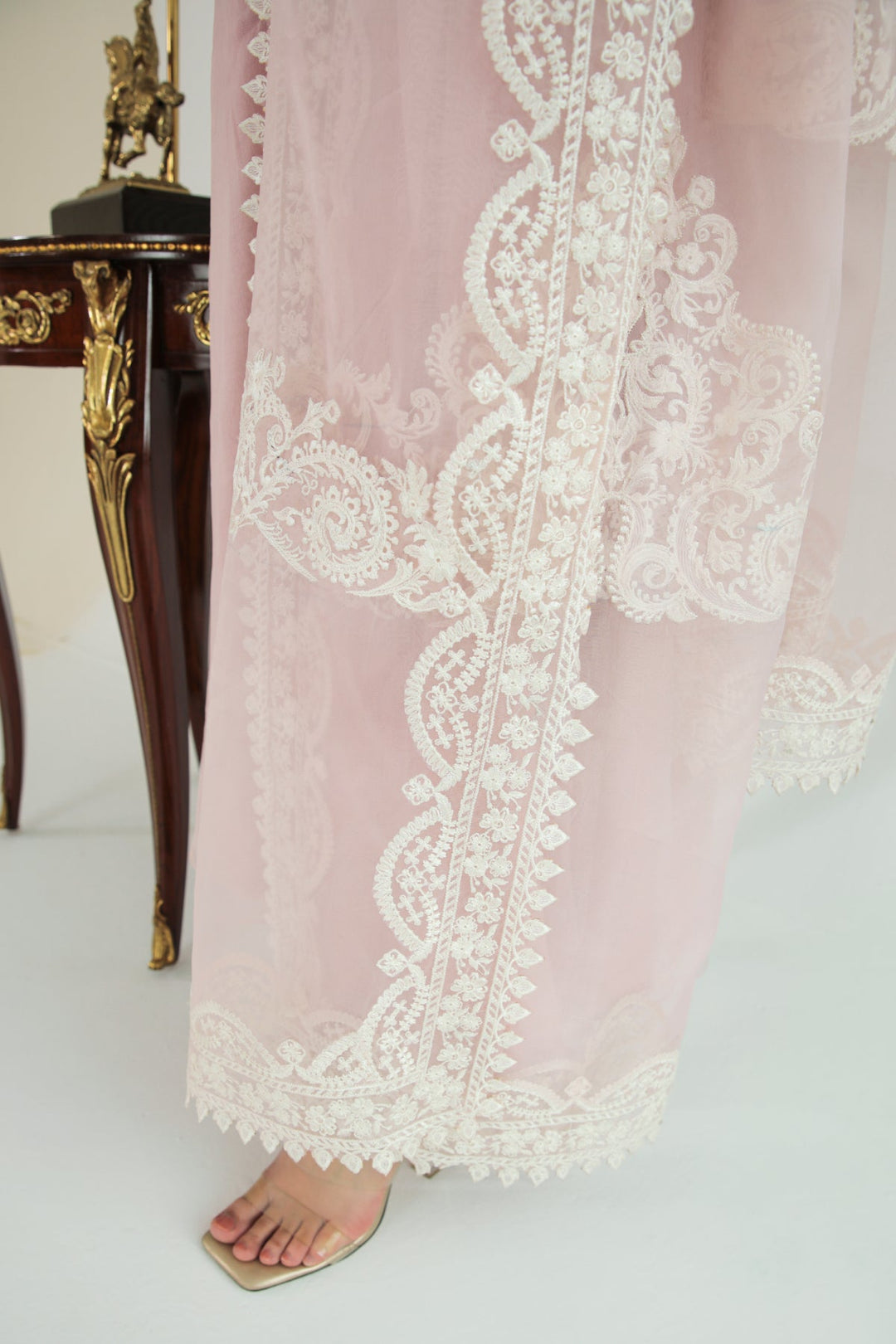 Chiffon Frock with White Embroidery and Dupatta