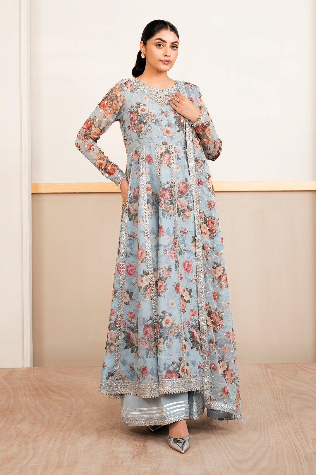 Chiffon Kalidar Frock with Embellishments