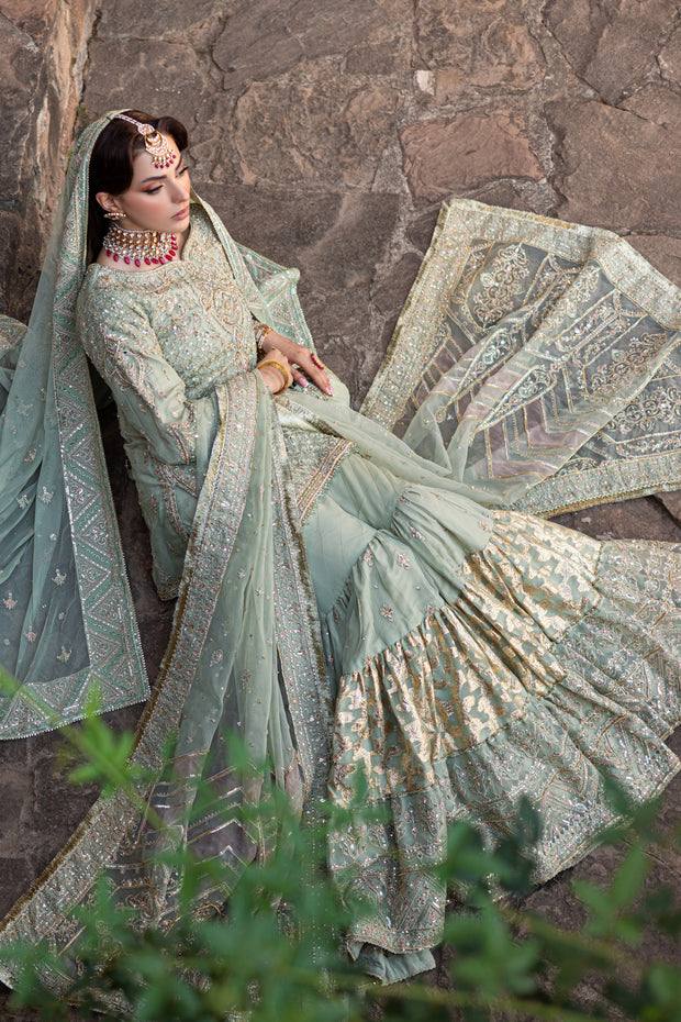 Pistachio Green Pakistani Bridal Dress with Heavy Embellishments