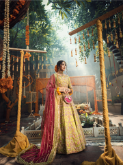 Pakistani Bridal Dress in Green with Embellished Dupatta