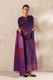 Elegant Silk Ensemble with Printed Shawl