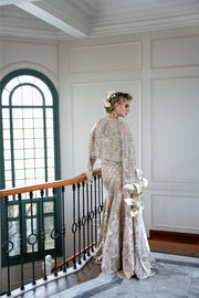 Champagne Pakistani Bridal Outfit with Intricate Embroidery