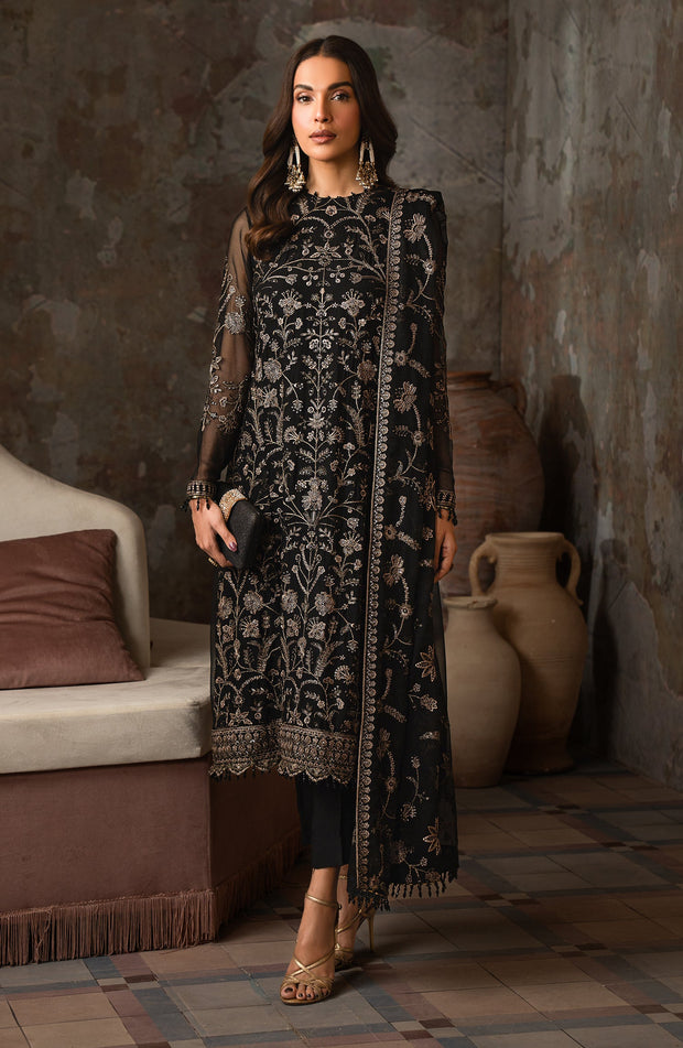 Elegant Sequins Embroidered Chiffon Shirt Set in Gold