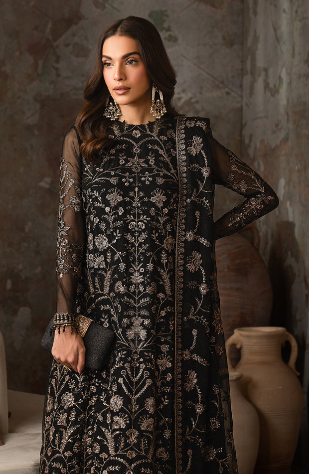 Elegant Sequins Embroidered Chiffon Shirt Set in Gold