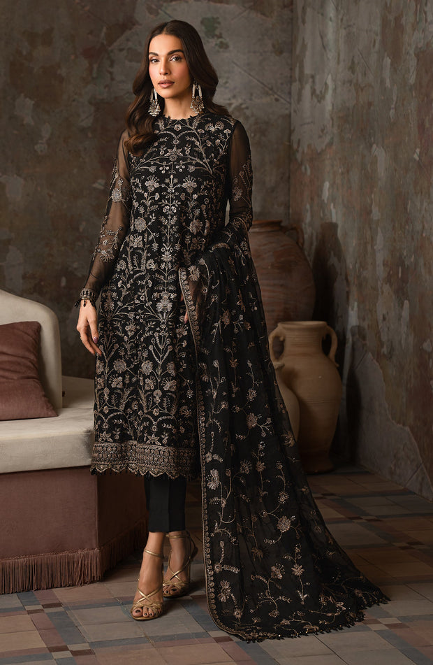Elegant Sequins Embroidered Chiffon Shirt Set in Gold