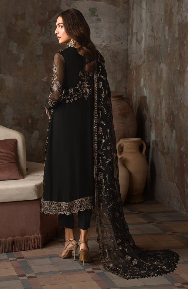 Elegant Sequins Embroidered Chiffon Shirt Set in Gold