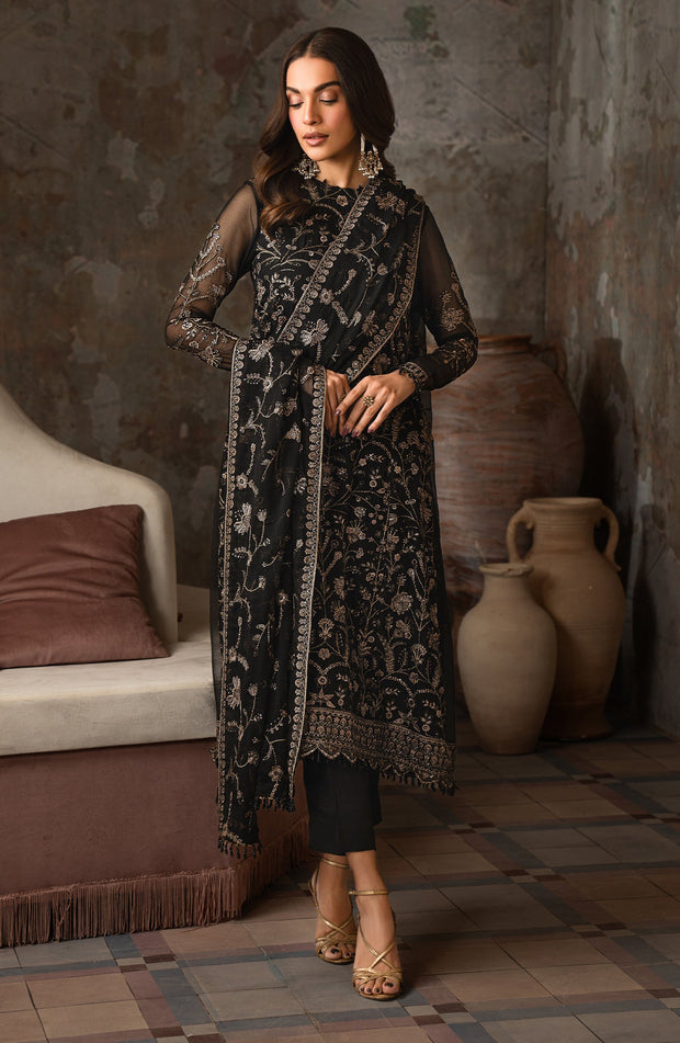 Elegant Sequins Embroidered Chiffon Shirt Set in Gold