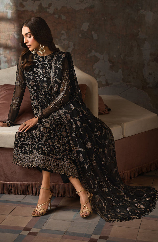 Elegant Sequins Embroidered Chiffon Shirt Set in Gold
