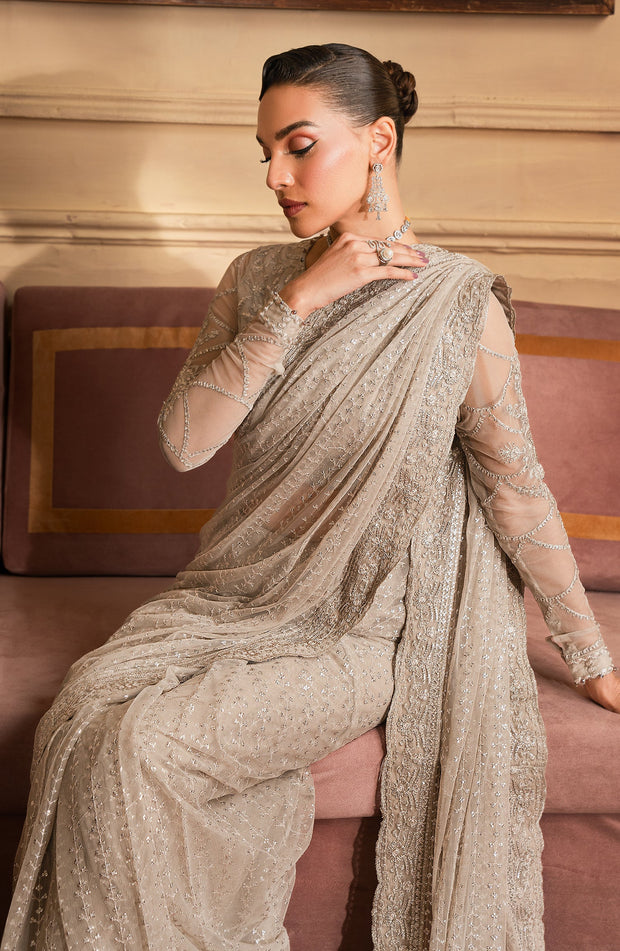 Elegant Sequins Embroidered Net Blouse and Trouser Set