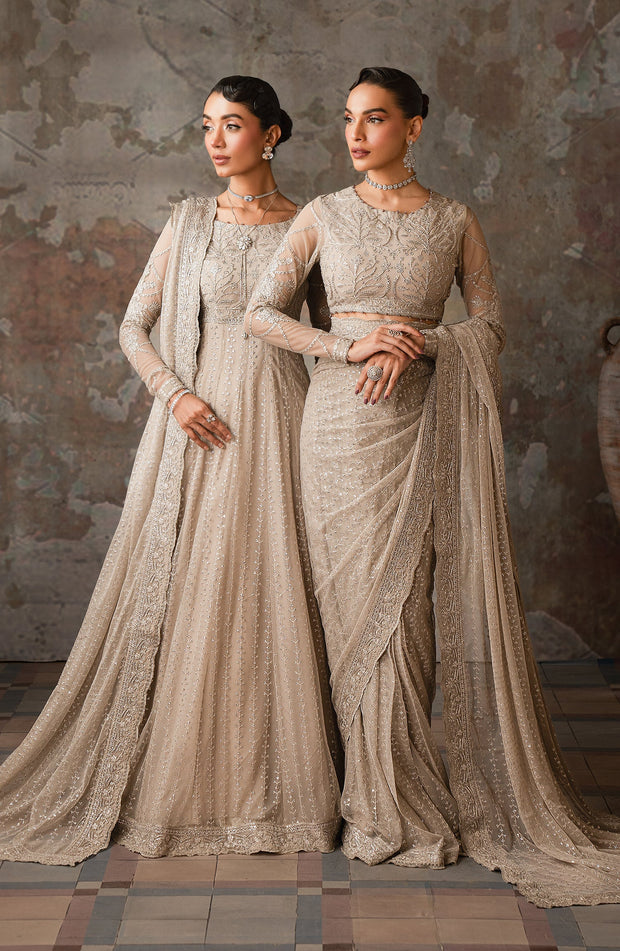 Elegant Sequins Embroidered Net Blouse and Trouser Set
