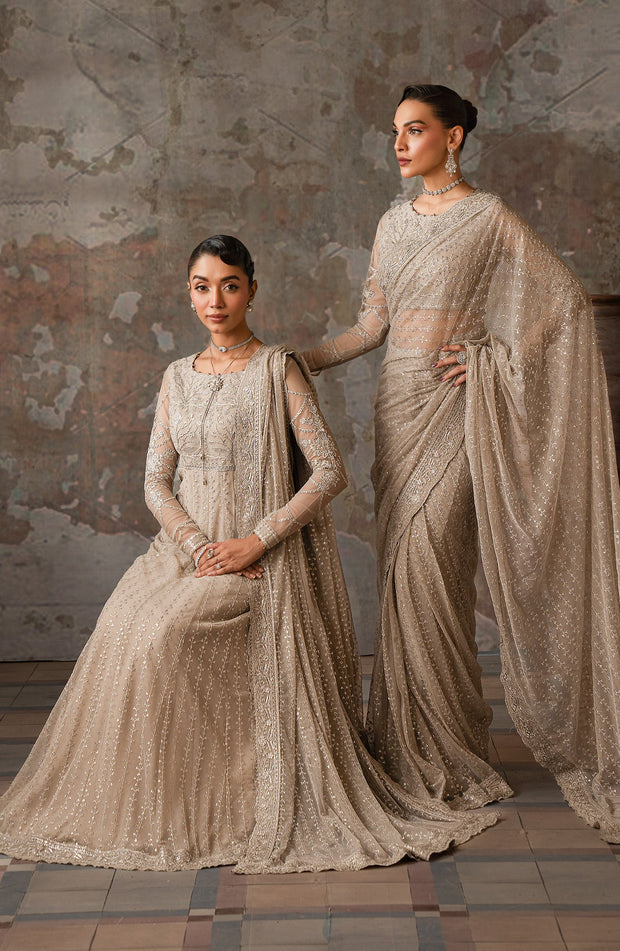 Elegant Sequins Embroidered Net Blouse and Trouser Set