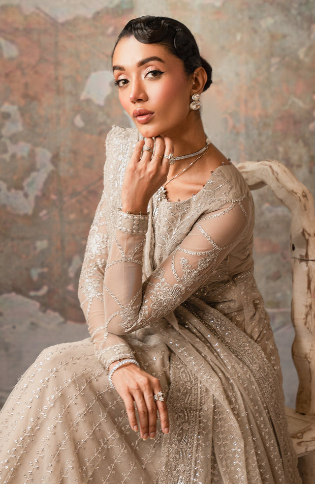Elegant Sequins Embroidered Net Blouse and Trouser Set