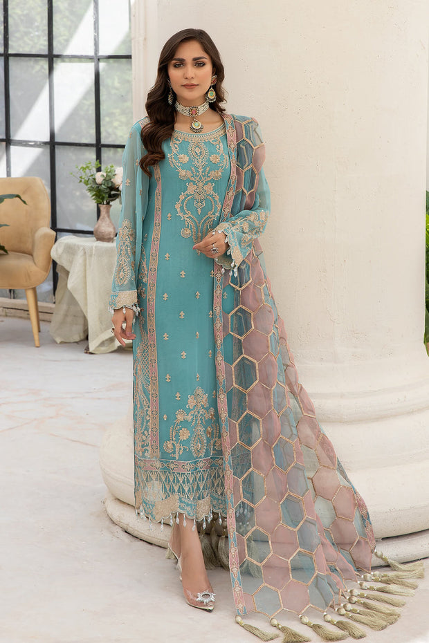 Aqua Blue Elegantly Embellished Pakistani Salwar Kameez Party Dress