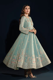 Aqua Blue Heavily Embellished Kalidar Frock Pakistani Party Dress