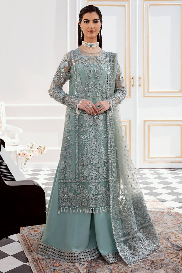 Aqua Blue Heavily Embellished Pakistani Wedding Dress Kameez Sharara