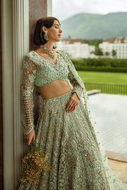 Aqua Green Net Lehenga Choli Pakistani Bridal Dress Online